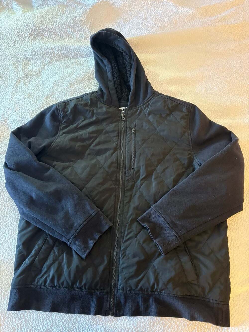 Helix Men’s XXL Black Quilted Sherpa Lined Full Zip Hooded Jacket
